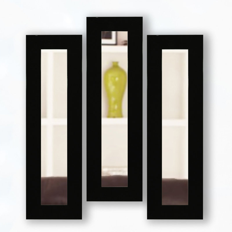Ensemble de miroirs 3 pièces Billie-Rae, H 21,5 po x l 9,5 po, Noir