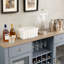 Buffet Modern Farmhouse avec portes en verre, porte-bouteilles, bar à café pour la cuisine et la salle à manger, bleu clair / chêne