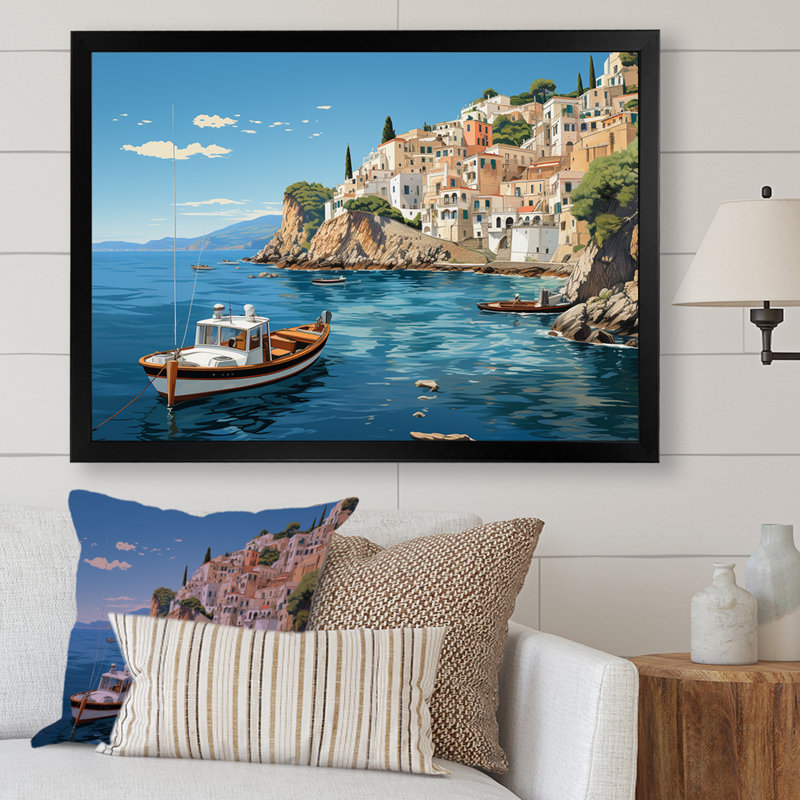 Capri, Italie, bleu, village méditerranéen III - paysage, Italie, décoration murale, Cadre d'angle fermé noir