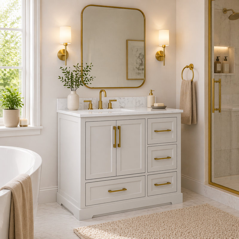 Adlai 36'' Freestanding Single Bathroom Vanity with Engineered Stone Top, 36"