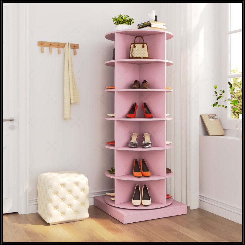 360 Rotating Shoe Cabinet 6 Layers, 23.62" H x 56.14" W x 23.62" D, Pink