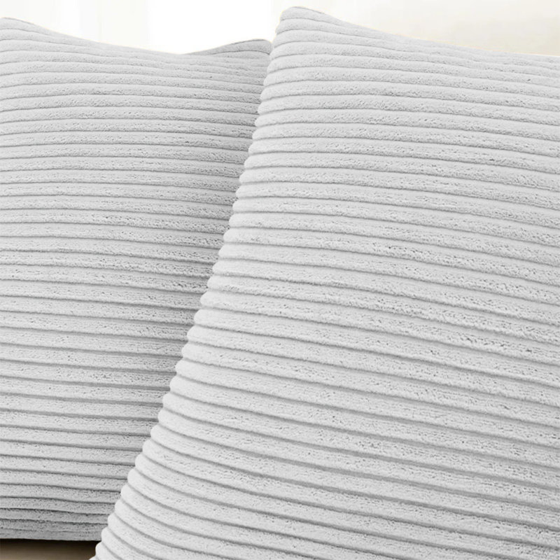 Striped Square 18cmX18cm Velvet Cushion Cover, White