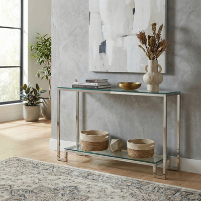 Shepler Contemporary 2 Shelf Glass Console Table by Mercer41