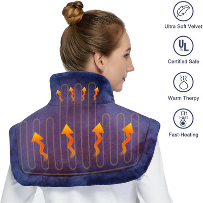Weighted Heating Pad For Neck And Shoulders - UL Certified, 2.2Lb Large Electric Fast Heating Pad For Pain Relief And Deep Pressure Therapy, 22"X19" Size For Neck Pain And Cramps Navy Blue