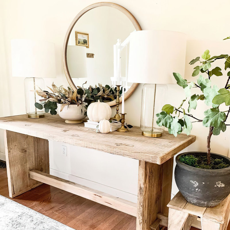 Round Wood Mirror,39 inch Circle Wooden Natural Large Farmhouse Vanity Boho Decor Wall Mirror for Bathroom Bedroom Living Room Hallway