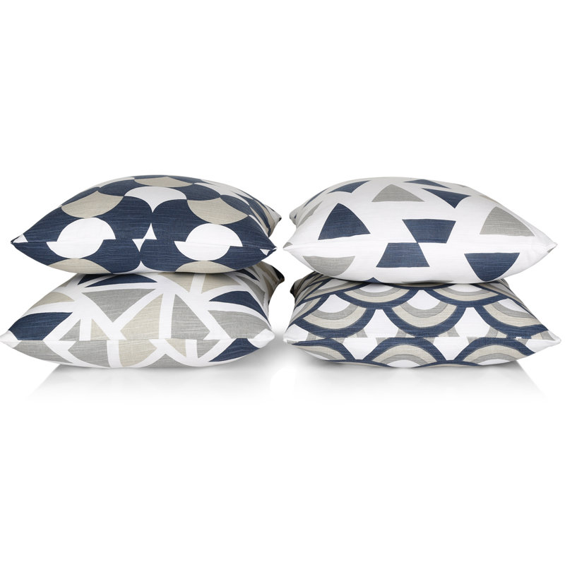 Theon Geometric Multicolor Square Throw Pillow Cover, Navy
