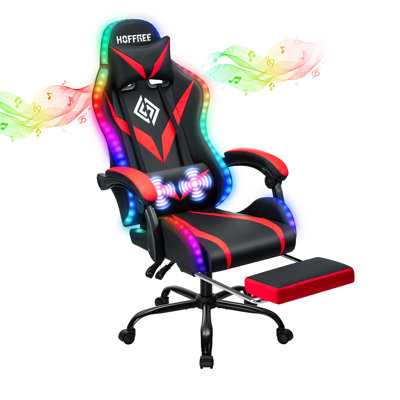 Hoffree Massage Ergonomic Gaming Chair with Bluetooth Speakers and RGB LED Lights