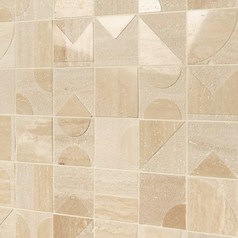 Trevino Carved 4x4 3D Unfilled Polished and Honed Travertine Stone Tile