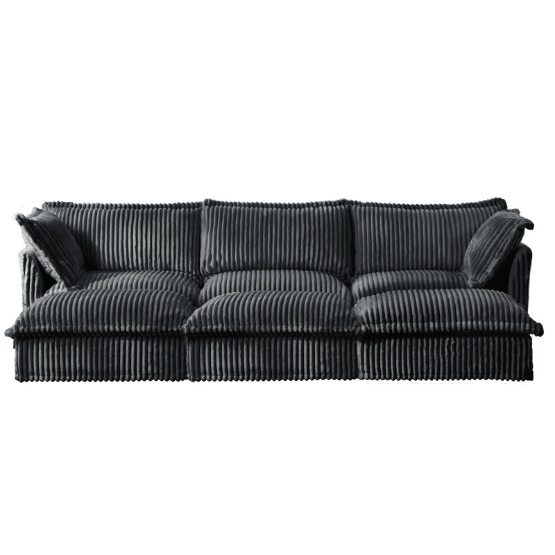 Lit gris à 3 places en velours côtelé avec repose-pieds, coussins confortables en mousse haute densité, coutures sophistiquées naturelles, combinaisons flexibles, housses amovibles de qualité, doux respirant