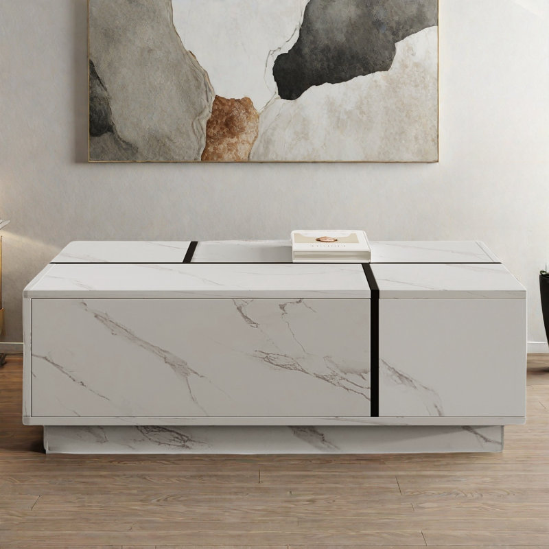 Rectangular Sliding Top Coffee Table With 2 Drawers And 2 Hidden Storage Compartments