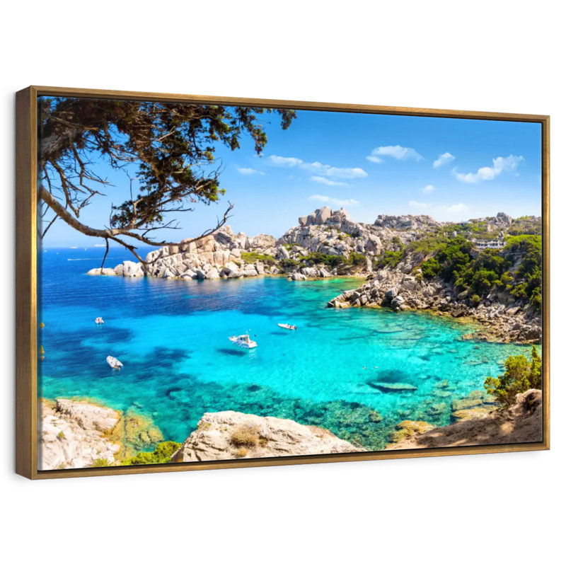 Île de la Sardaigne, Cadre flottant doré, 40 po x 27 po