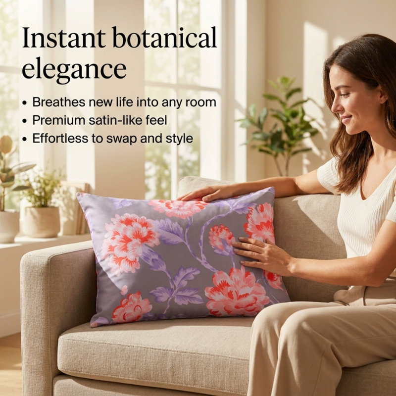 Floral Lumbar Pillow Cover for Indoor/Outdoor Use Couch Sofa Bed Bedroom and Christmas Decor Gift, Purple/Pink