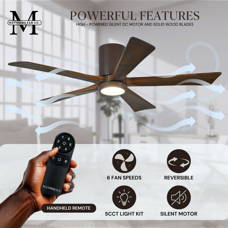 Irene Flushmount Light Kit 5 Blade LED Ceiling Fan, Gloss White, Matte White, 42"