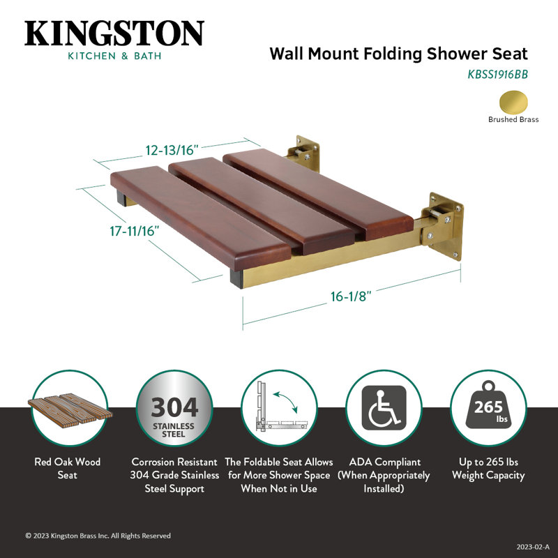 Kingston Brass Chaise 19-Inch x 16-Inch Wall Mount Fold Down Shower Seat