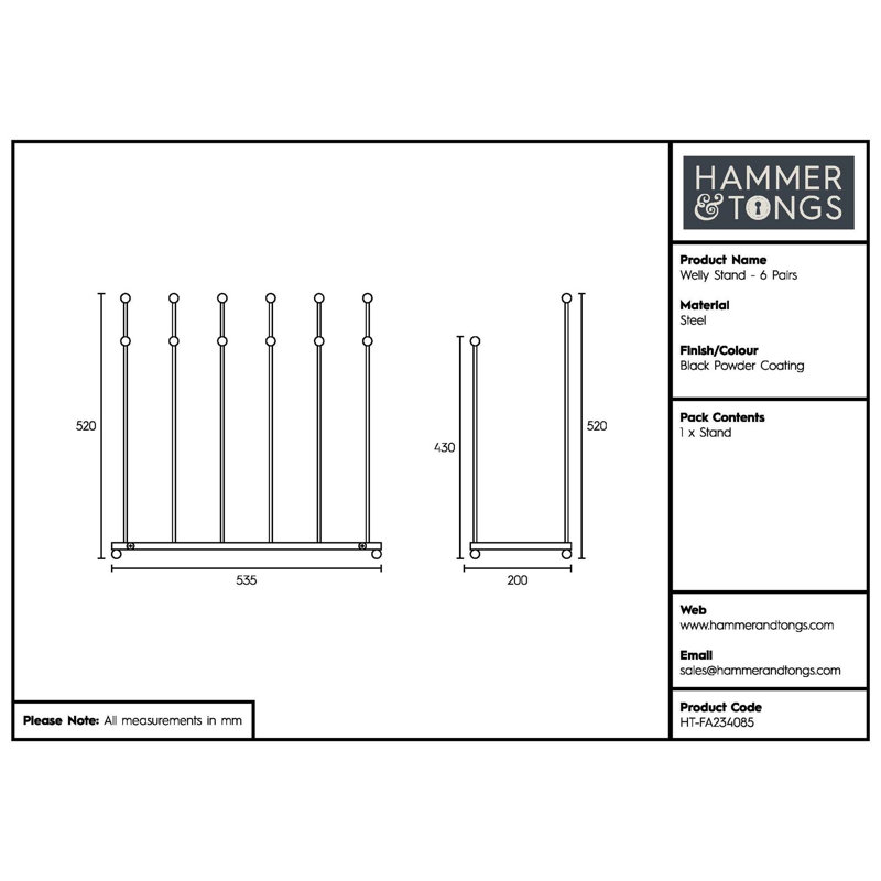 Hammer and Tongs Steel Wellington Boot Rack 6 Pair