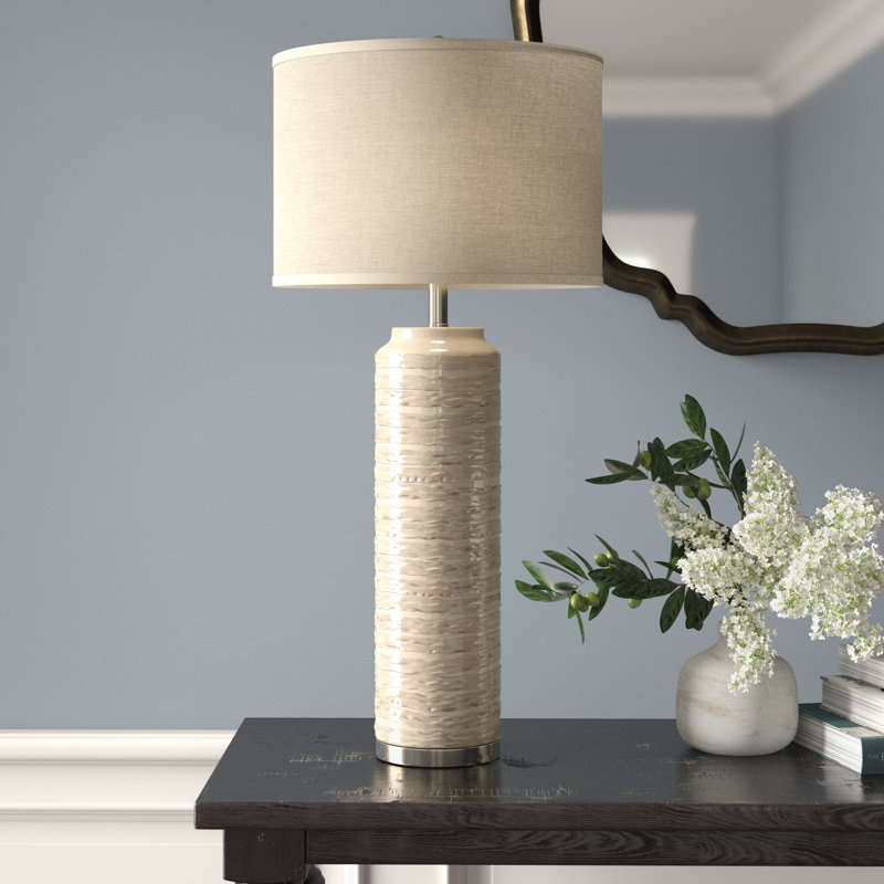 37" Off-White/Chrome Table Lamp