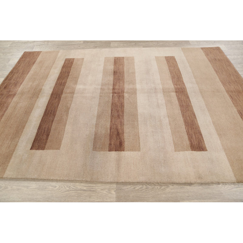 Tapis unique en laine noué à la main ivoire / brun nouvel âge 5 pi 7 po x 7 pi 11 po
