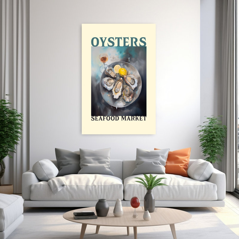 «Fresh Oysters with Lemon Elegant Contemporary Shellfish Ocean», art mural, H 60 po x l 40 po