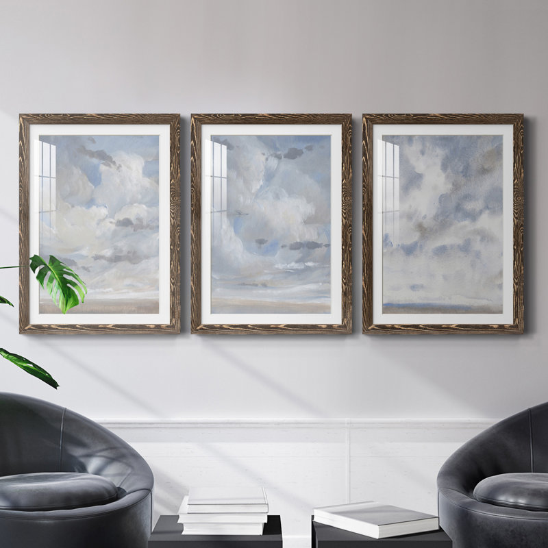 Bleu ciel I encadré mat de qualité supérieure - prêt à être suspendu, Noyer, H 37,5 po x l 82,5 po x P 1,5 po