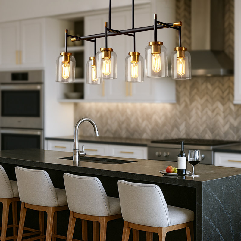 Modern Farmhouse 6-Light Black Gold Chandelier