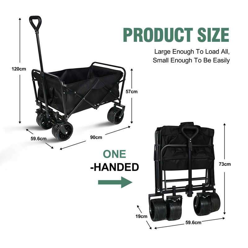 Chariot de plage pliable 100L pliable avec une grande capacité de 220Lbs, chariots de wagons pliables robustes avec de grandes roues pour le sable, le jardin, le camping