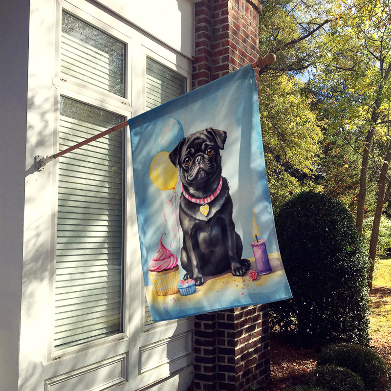 Drapeau «Happy Birthday House», Pug noir
