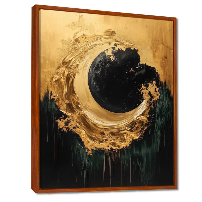 «Black Gold Modern Eclipse Moon», reproduction sur toile encadrée moderne, H 44 po x l 34 po, Brun