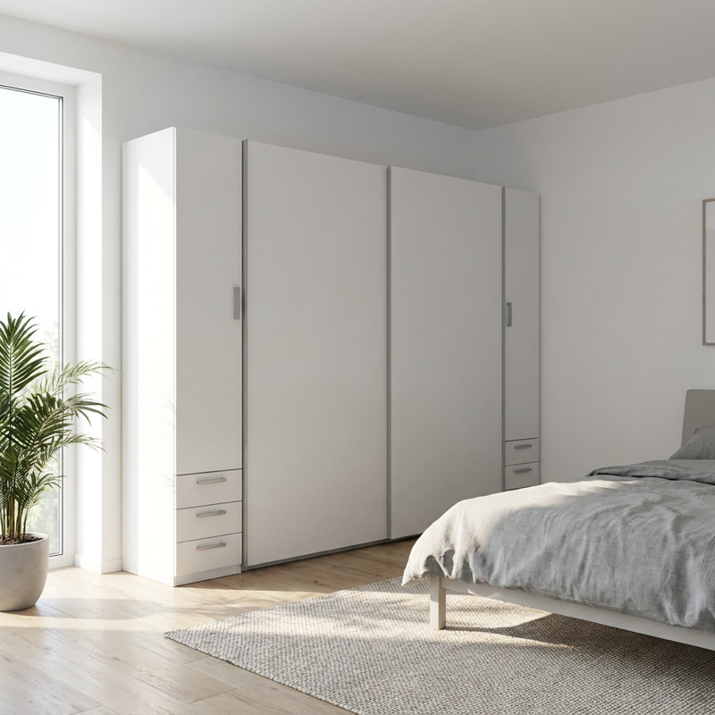 Boryan 4 Door Laminate Wardrobe, 207.6cm H x 269cm W x 54.5cm D
