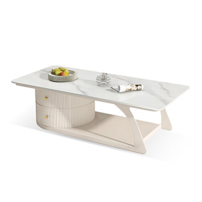 White Solid + Manufactured Wood Rectangular Coffee Table