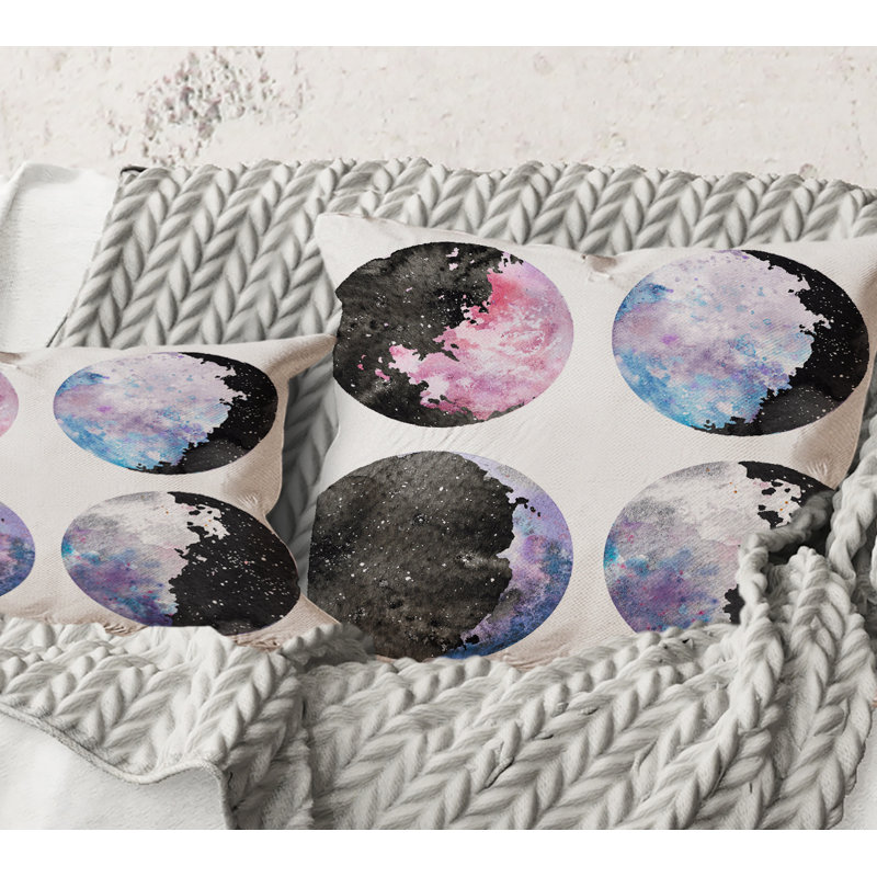 Coussin décoratif carré, lune avec étoiles et ciel - imprimé bohémien et éclectique, 18" x 18"
