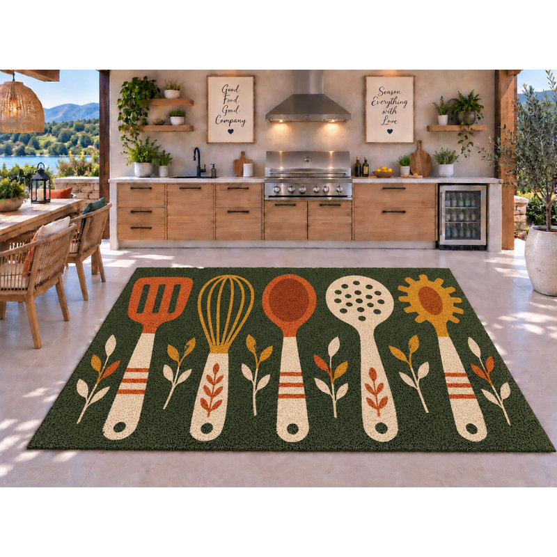 Tapis d'extérieur 5 pi x 7 pi Green Utensil Herbs