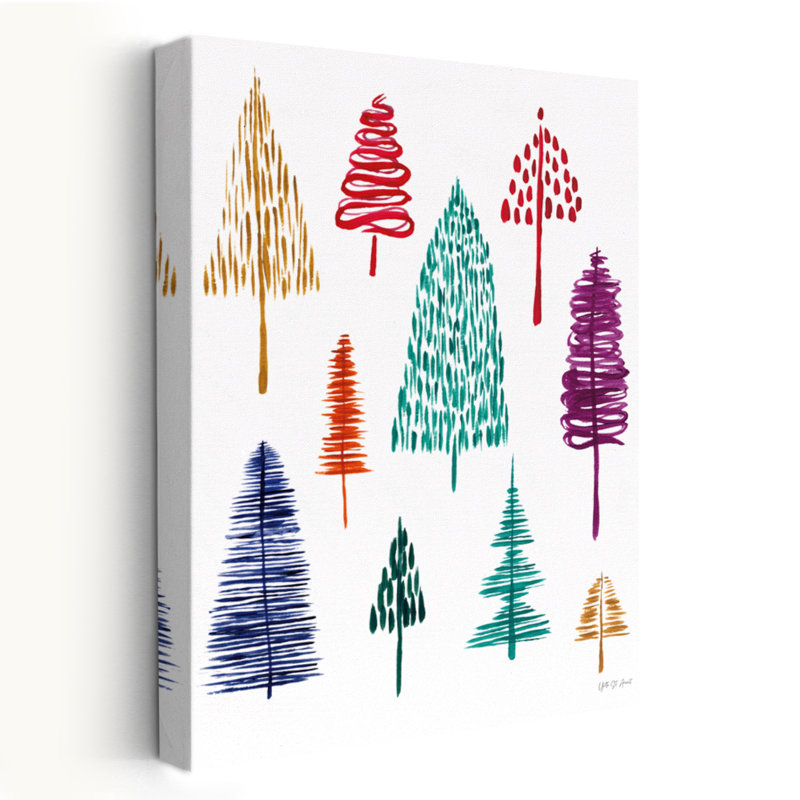 Jewel Trees I - Blue Christmas Green Holiday Art, H 60 po x l 40 po