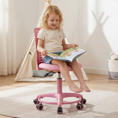 Kids Ergonomic Desk Chair Height Adjustable Swivel Study Chair Breathable Backrest Kids Office Chair with Silent Rolling Wheels, Safe Learning Chair for Bedroom Study Room