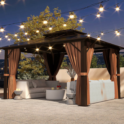 12'x10' Double-Roof Patio Gazebo with Mosquito Netting,Heavy Duty Gazebos Shelter Party Tent