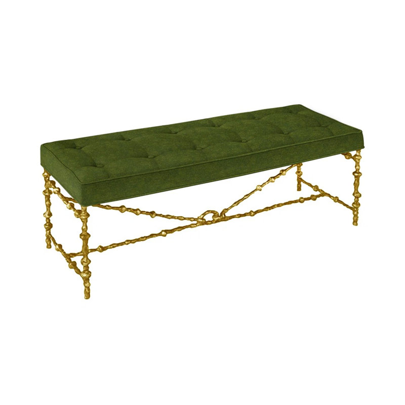 Diego Upholstered Bench, Antiqued Gold, Lillypad Mohair