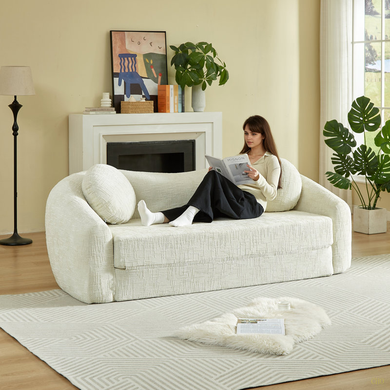 Canapé inclinable convertible courbé de 86 pouces, canapé-lit pliant sans cadre 2 en 1 avec base coulissante et siège profond, canapé inclinable en chenille à deux places, aucun assemblage requis