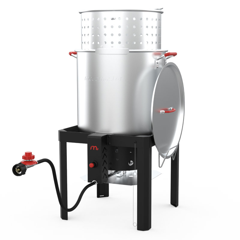 Megamaster 60 Qt Seafood Boil Kit, Aluminum Turkey Fryer Pot With Basket And 110000 Btu Stainless Steel Jet Burner, Turkey Deep Fryer With 10 Psi Regulator For Outdoor Cooking - 840-45010