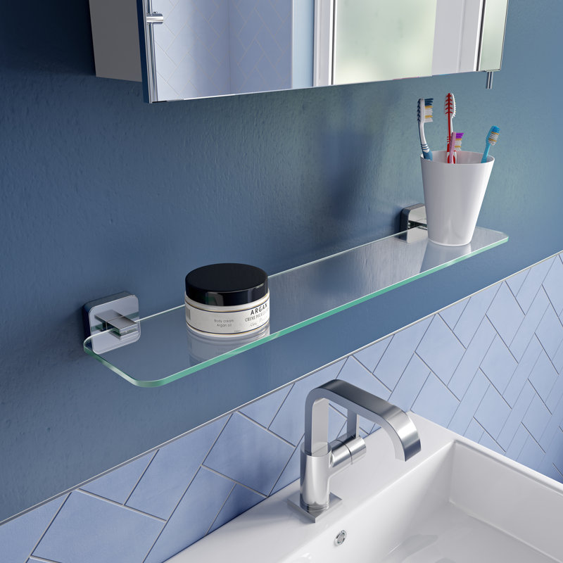 Camberwel Wall Mounted Glass Shelf with Chrome Flex-Fix Brackets