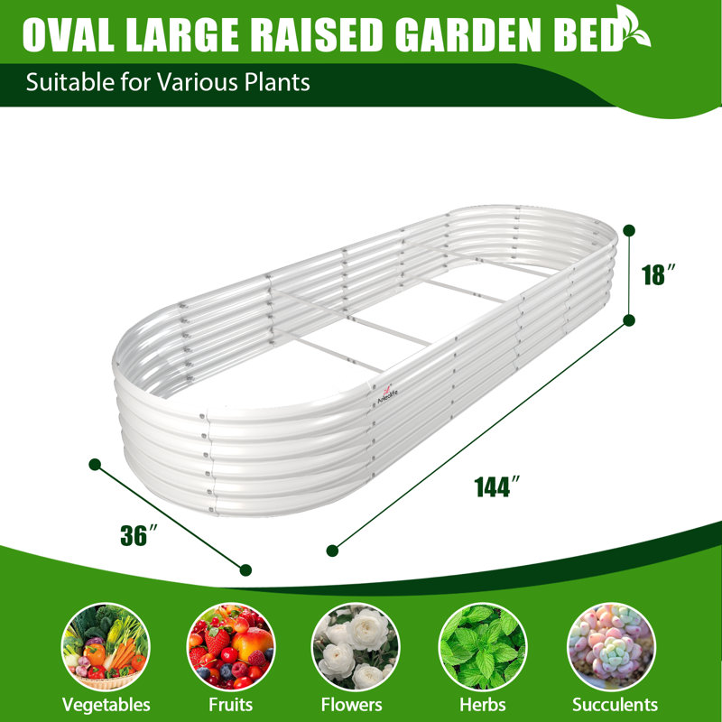 Reetha 12X3X1.5 ft Galvanized Raised Garden Bed（Antique White）