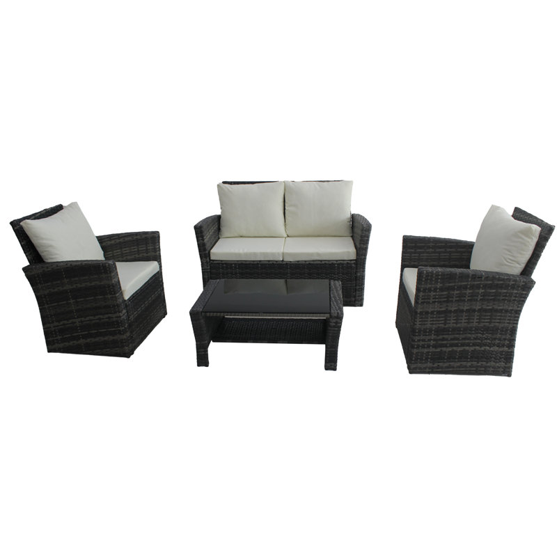 Aikens Rattan Wicker 4 - Person Seating Group, Mixed Grey