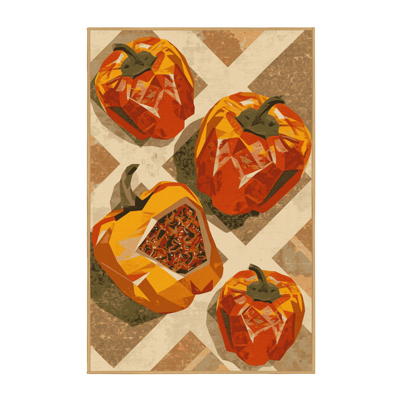 Machine Washable Highpoint Stuffed Peppers Global Inspired Geometric Rug in Brown – LightBrown Binding, 8x12