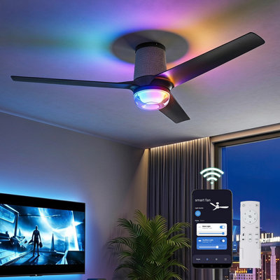 52" Smart Ceiling Fan with RGB Ambient Light, 6-speed App/Remote Control
