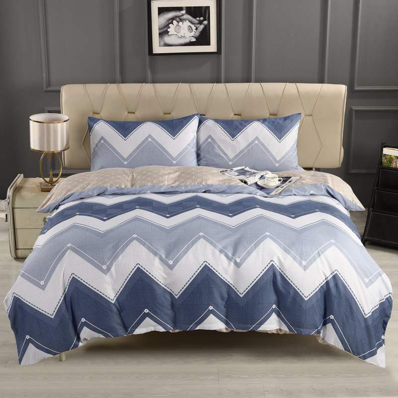 Complete Bedding Set Bliss Silver Wave Duvet Cover, Matching Fitted Sheet & Pillowcases