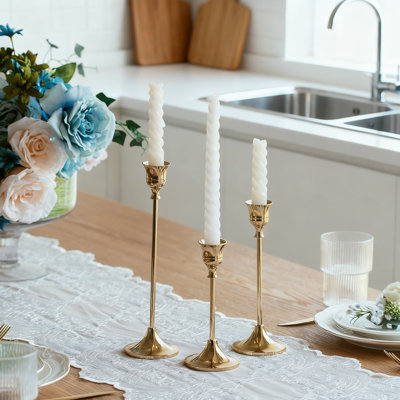 Ensemble de 15 porte-bougies vintage en laiton rétro vintage en métal doré pour centre de table