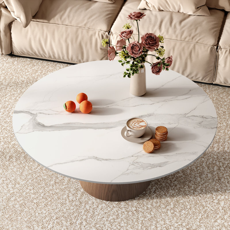 Table basse Mid-Century, H 17,2 po x l 42 po x P 42 po, Neige brillant / noyer foncé