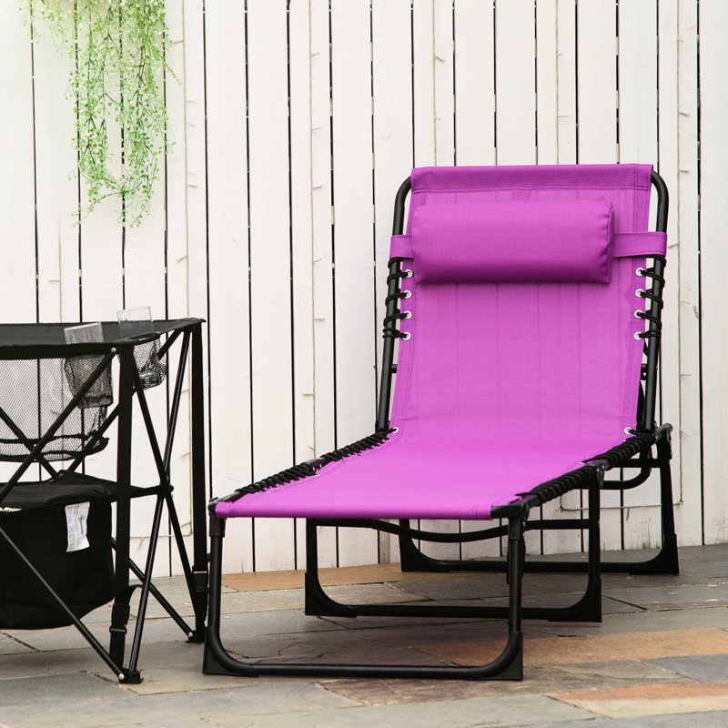 Chaise pliante respirante en maille et coussin mauve pour patio extérieur pliable près de la piscine avec 4 positions inclinables, plage