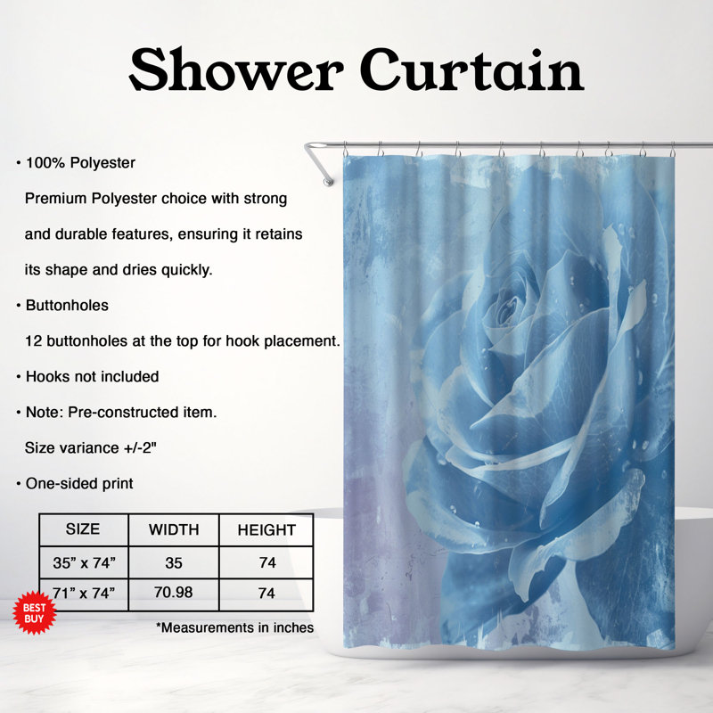 Antique Blue Floral Designs - Rideau de douche standard 1 pièce, H 74 po x l 71 po