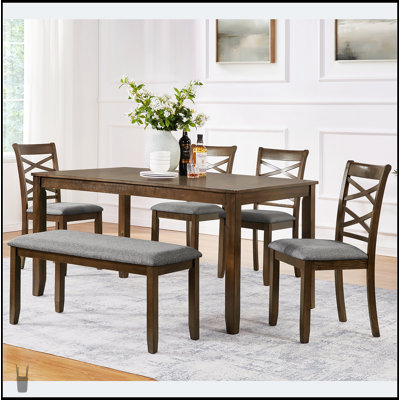 Ensemble de table à manger élégant en bois 6 pièces avec 4 chaises et un banc, moderne et spacieux pour les réunions de famille et les réceptions