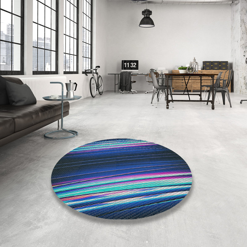 Tapis rayé bleu, Rond 3 pi