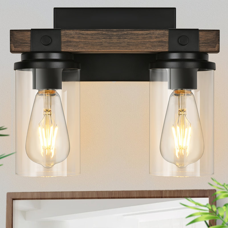 Edgware 2-Light Dimmable Wooden Bathroom Vanity Light with Clear Glass Shade, 2